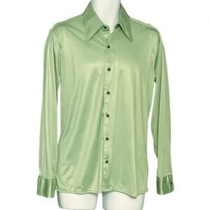 Vintage 70s Saturdays In California Men's Satin Shirt Large Boho Spread Collar